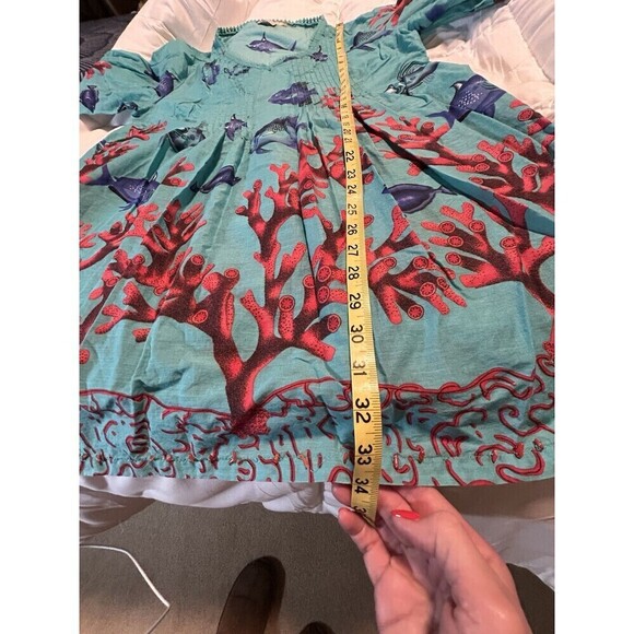 Soft Surroundings Seychelles Ocean Fish Print Pleated Beaded Tunic Top Size PL - Picture 9 of 9